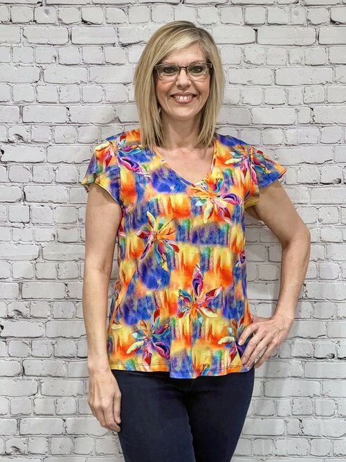 Pure Essence | Short Sleeve Top, Vibrant Watercolour Print