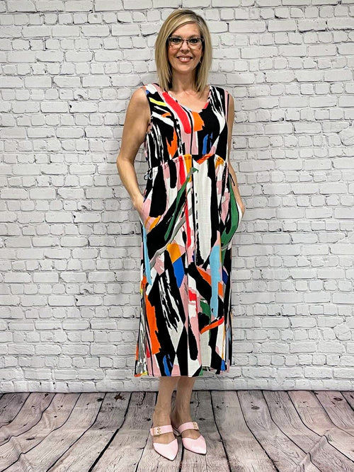 Pure Essence |   Sleeveless Dress,  Vibrant Abstract Print