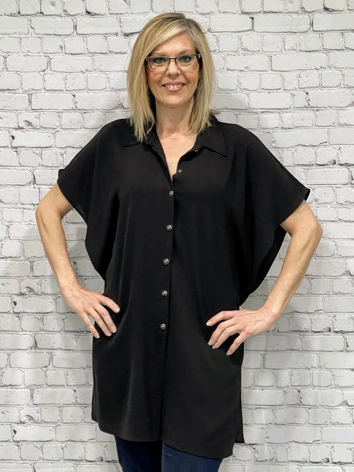 Pure Essence | Squared Tunic with Dolman Sleeves, Black