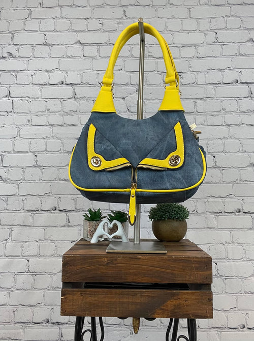 Purse, Denium, Zipper Shirt Look, Yellow