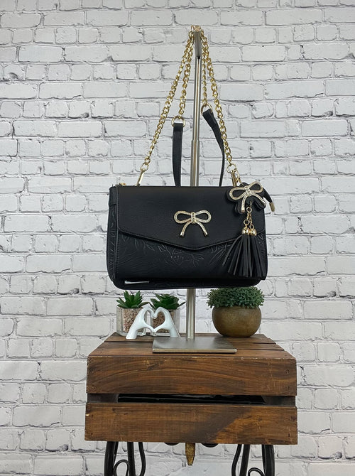 Purse, 2 Piece Set ,Black  with textured print front