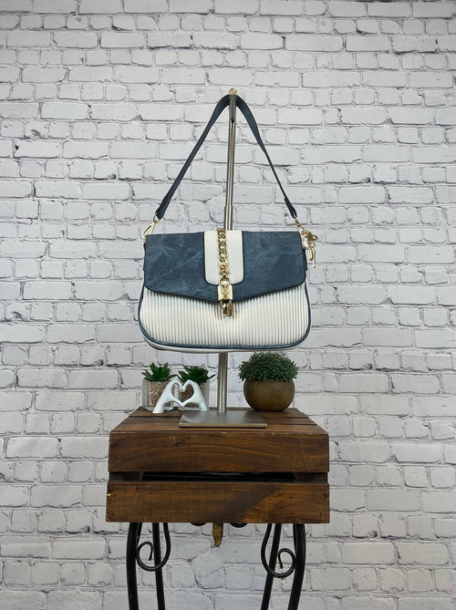 Purse, Denim with White Ribbed Front