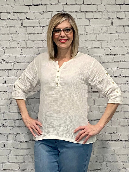 Parsley & Sage | White Karl Double Gauze Cotton Top