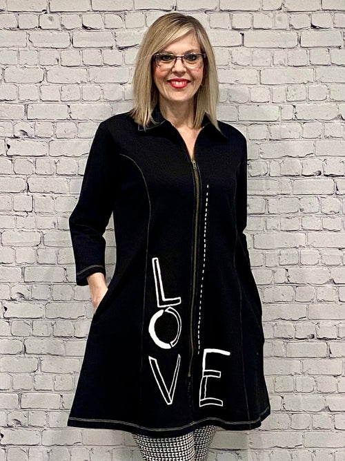 Parsley & Sage | Black Cotton LOVE Zip Jacket