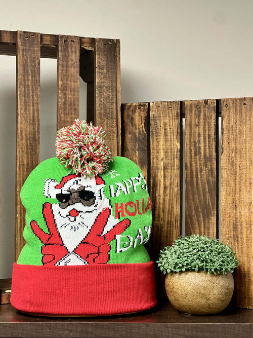 Peace Santa LED Light Up Knitted Christmas Hat