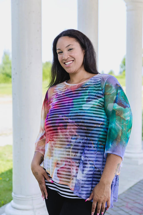 Black LABB Clothing | BL18-226 Coloured Marble Asymmetric Mesh Top