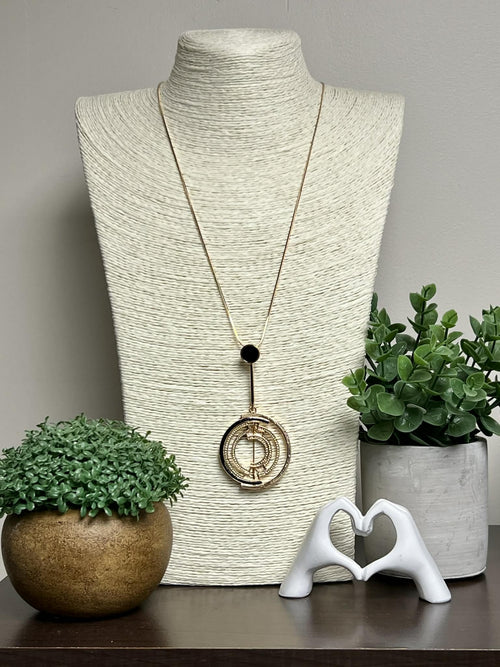 Gold, Black and Rhinestone Pendulum Necklace