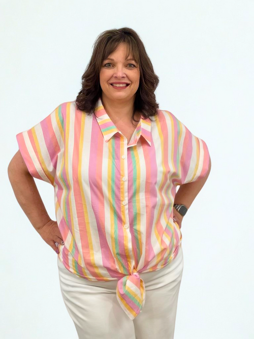 GG Jeans | Cotton Blouse, Tie Up Front, Orchid
