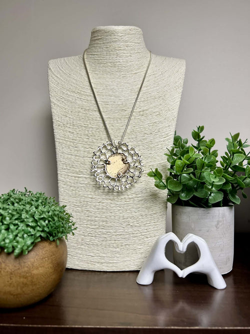 Silver Necklace with Mesh Circular Pendant