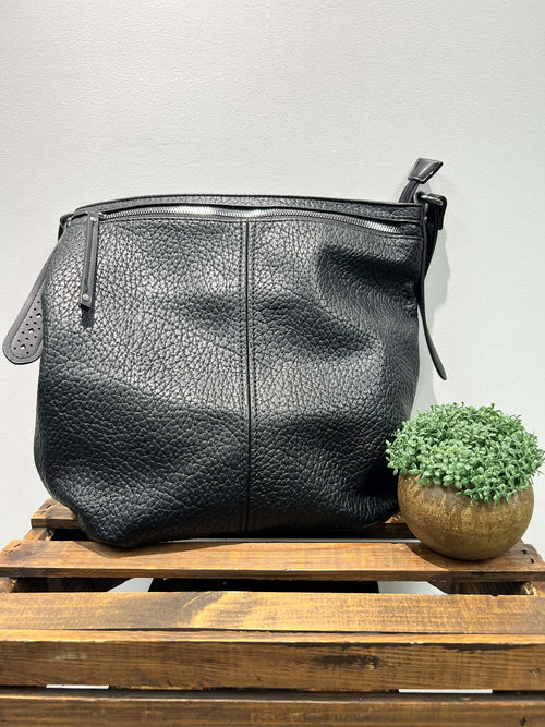 Black Vegan Leather Hobo Style- Cross-body Bag