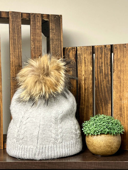 Grey Pom Pom Hat