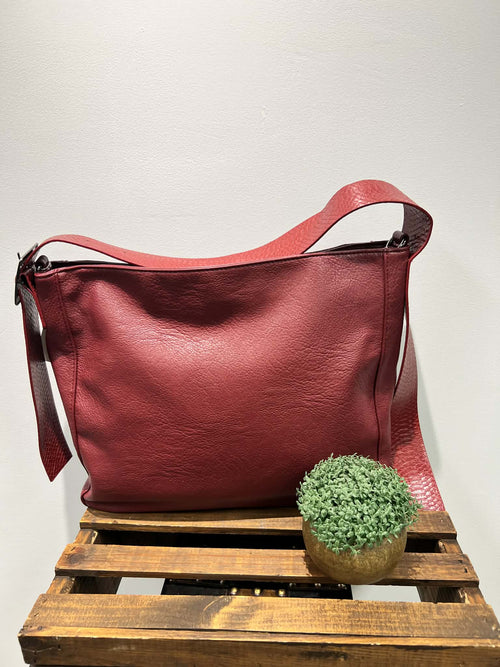 Maroon Shoulder Bag with Snake Skin strap