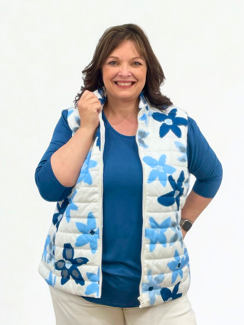 GG Jeans | Quilted Vest, Floral, Blue