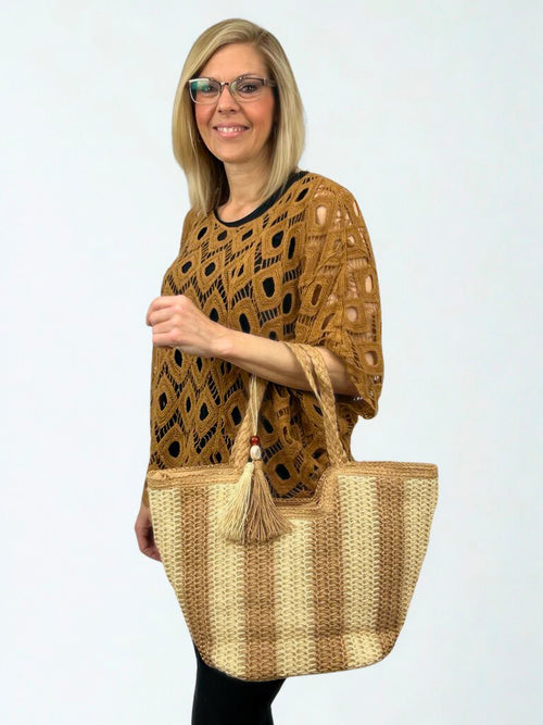 Natural  Two-tone Woven Straw Bag
