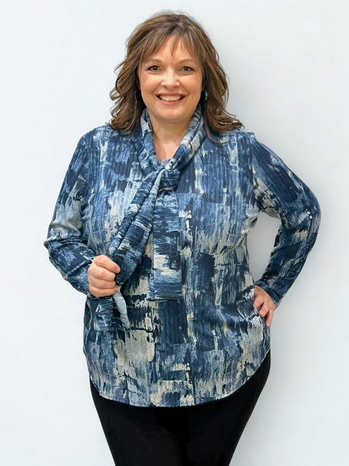 Modes Crystal | Denim Crew Neck Tunic with matching Scarf