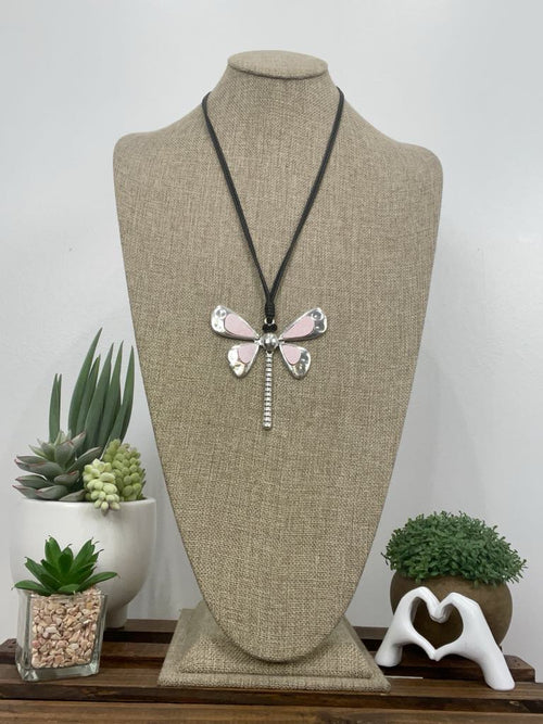 Dragonfly Necklace, pink