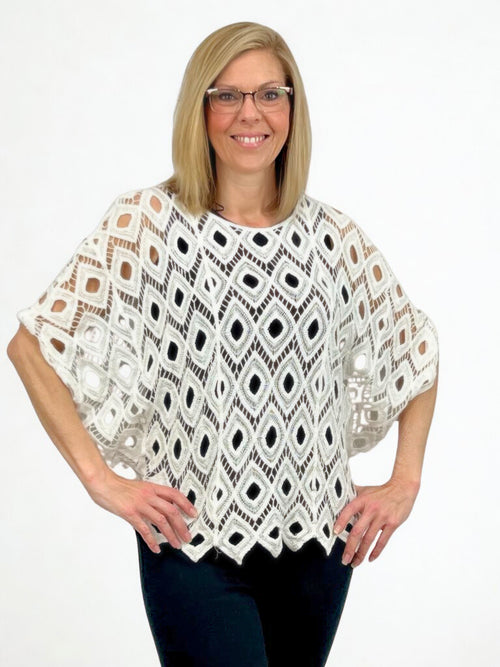 One Size Cotton Crochet Top, White