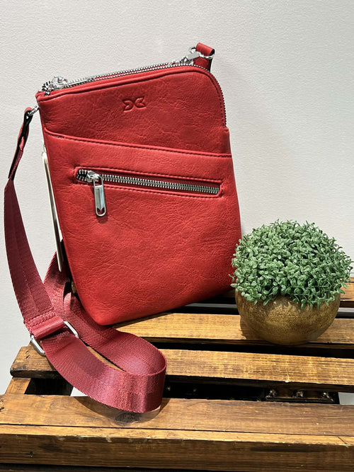 Red Crossbody Purse with 5 Compartments