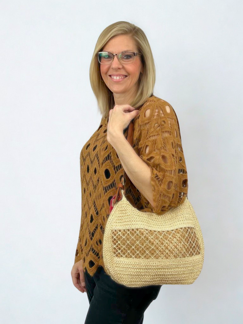 Light Natural Two-tone Woven Straw Purse