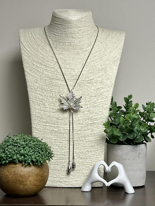 Rhinestone Maple Leaf Necklace with Pearl