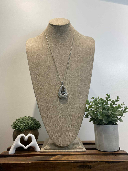 Silver Rhinestone Teardrop Necklace