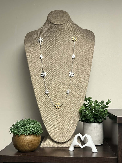 Silver, Gold, Pewter Daisy Necklace