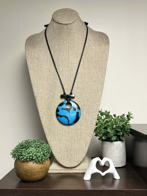 Turquoise Adjustable String Necklace with  Turquoise Marble Circle Pendant