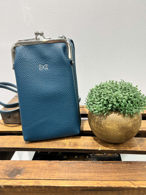 Teal Crossbody Purse with kiss Clasp