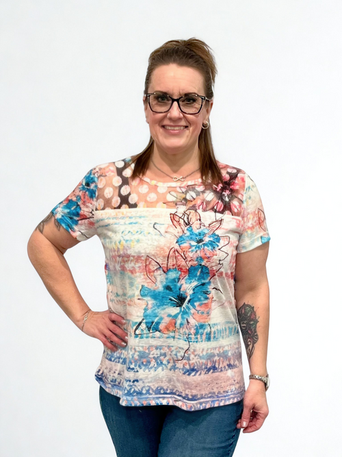 Compliments | T-Shirt Mesh Neckline, striped