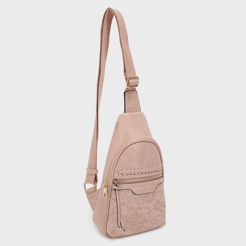 Pink Jane Hibiscus Sling Bag, Vintage Tooled Vegan Leather Bag