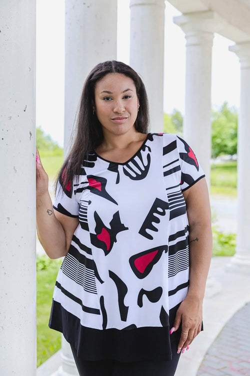 Black LABB Clothing | BL95-219 Mono Splash Combo V-Neck Tunic