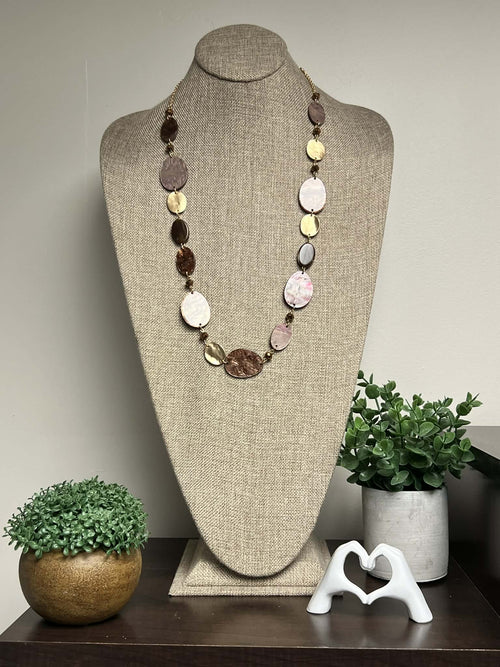 Beige/Brown and Gold  Marble Resin Circle Necklace