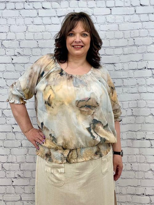 GG Jeans | Cotton Peasant  Blouse, Earthy Tones