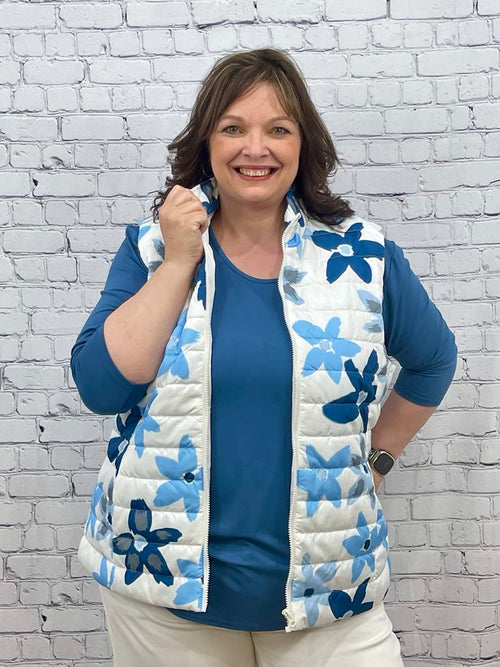 GG Jeans | Quilted Vest, Floral, Blue
