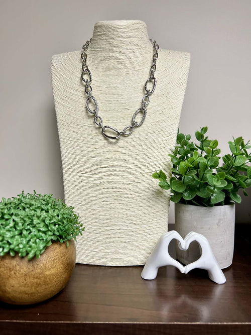 Silver Rhinestone Chain Link Necklace Set