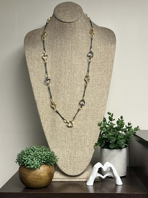 Gold & Pewter Heart Chain Necklace