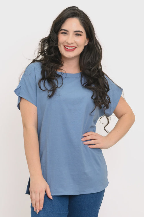 Aria Tee, Soft Denim, Linen Viscose