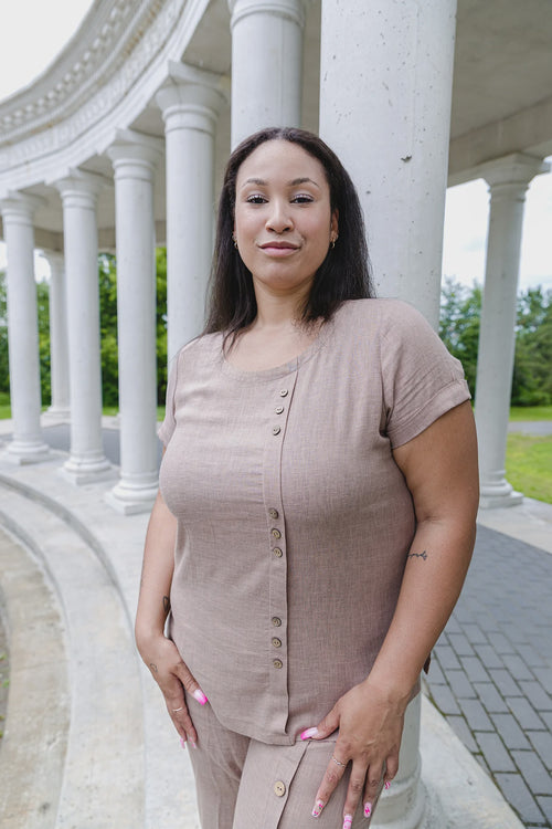 Black LABB Clothing | BL100-Beige Linen Short Sleeve Top