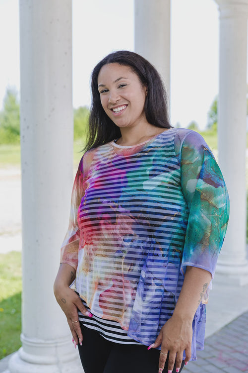 Black LABB Clothing | BL18-226 Coloured Marble Asymmetric Mesh Top