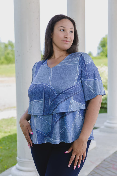 Black LABB Clothing | BL53-224 Denim Craze Lillie Short Sleeve Slub Knit Layered Top