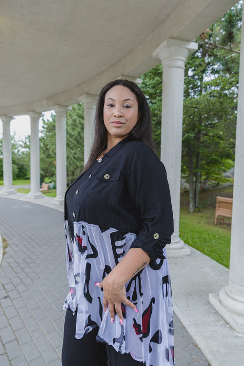 Black LABB Clothing | BL92-219 Mono Splash Mesh With Black Linen Jacket