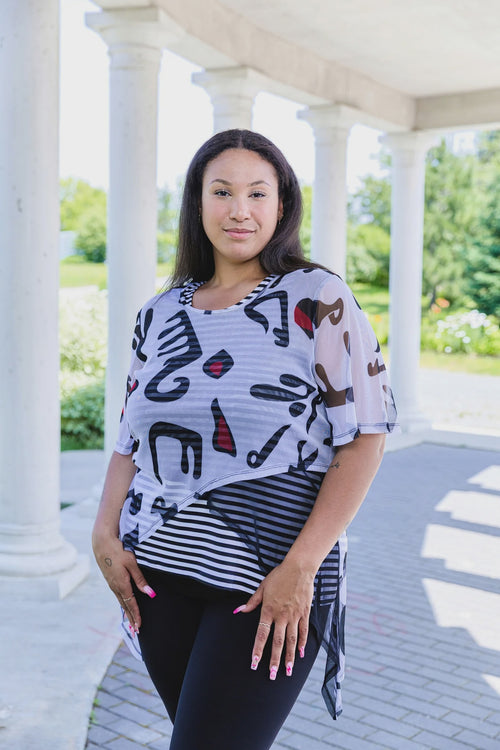 Black LABB Clothing | BL93-219 Mono Splash Layered Mesh Split Top