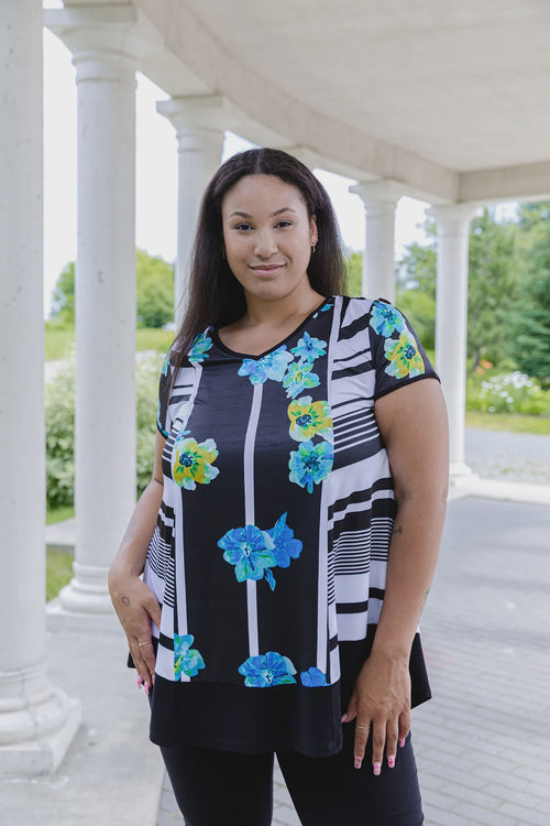 Black LABB Clothing | BL95-222 Aqua Stripe Combo V-Neck Tunic