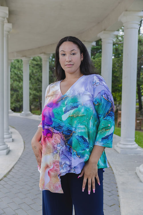 Black LABB Clothing | BL96-226 Coloured Marble Asymmetric Tunic