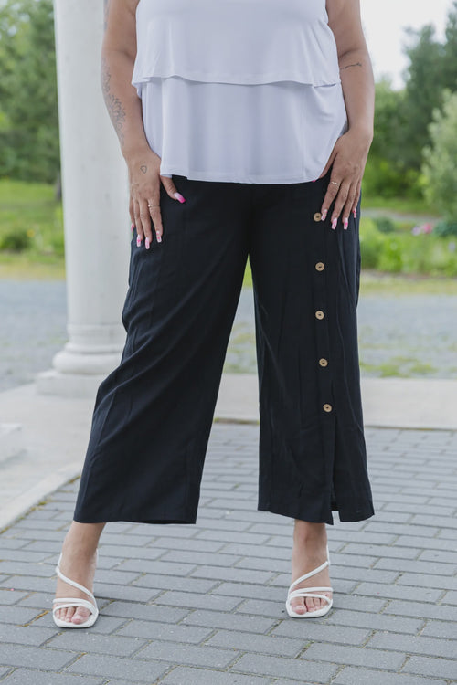 Black LABB Clothing | BL98-99 Black Linen Pant With Button Detail