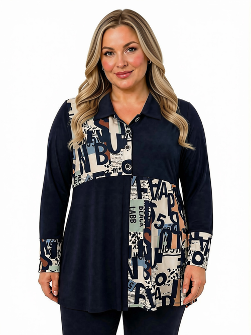 Black LABB Clothing | BL120-311 Signature Print  Colour Block Blouse