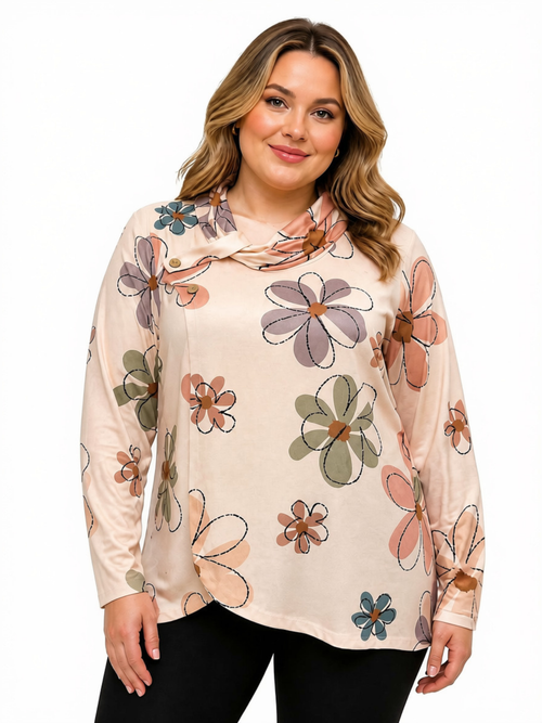 Black LABB Clothing | BL133-318 Patch Daisies Split Front Tunic