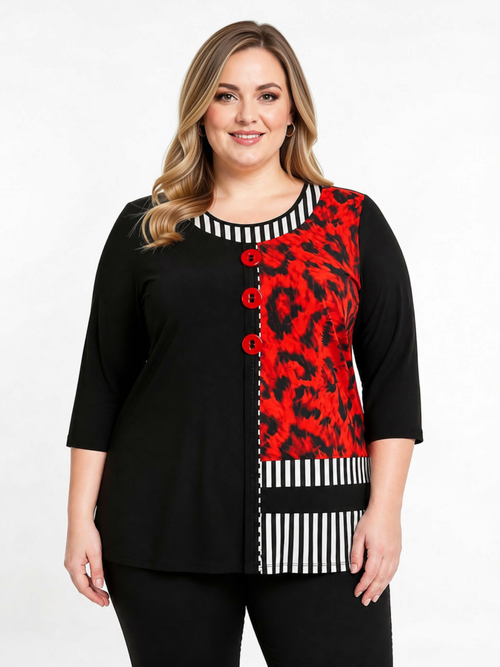Black LABB Clothing | BL124-302 Red Animal Combo Tunic