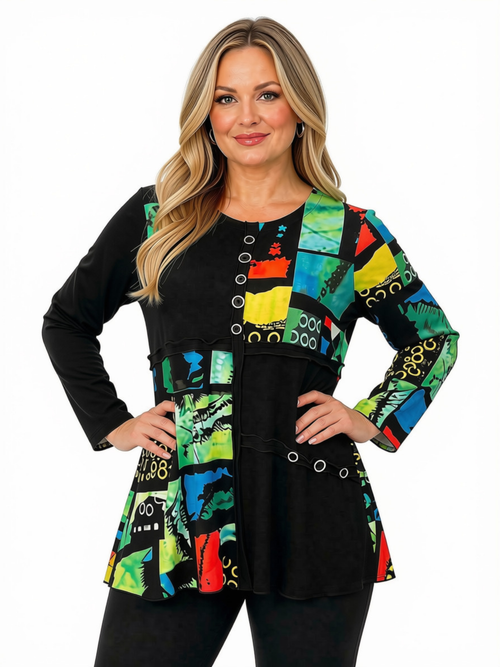 Black LABB Clothing | BL130-313 Fresh Fall Colour Blocking Tunic With Buttons