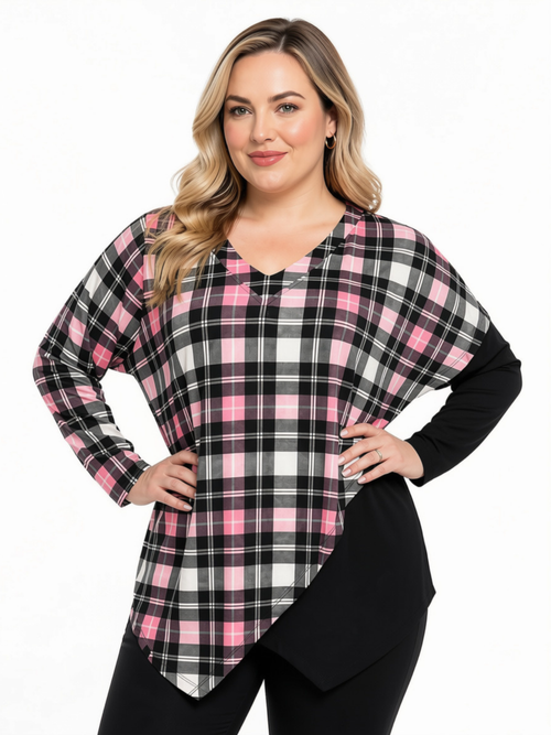 Black LABB Clothing | BL84-310Y  Pink Plaid Overlay Top